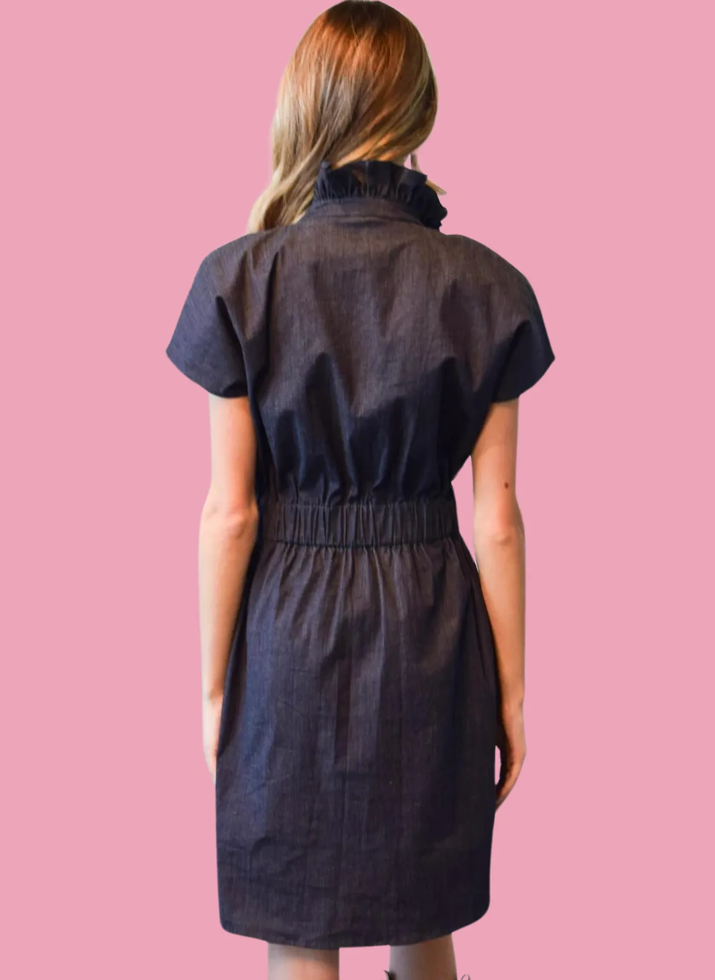 Vicki Elastic Waist Dress- Dark Denim