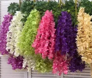 VRB Dec Pack of 12 (43.2Ft) Artificial Wisteria Vine| Ratta Fake Wisteria Hanging | Garland Silk Long Hanging Bush Flowers String for Home Party Wedding DecoR (MultiColor, 12)