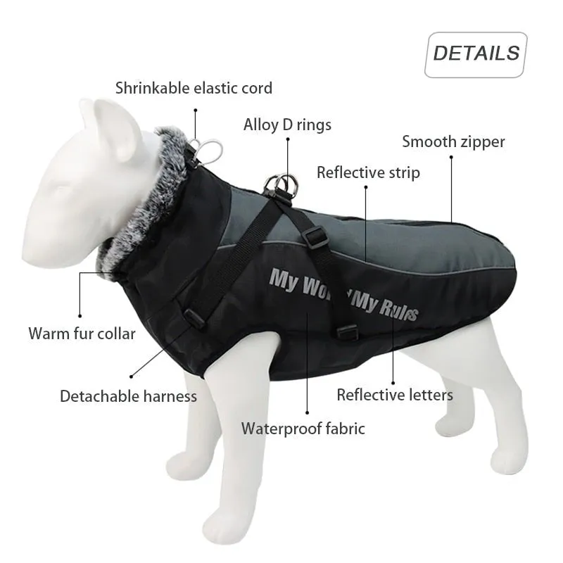 Warm & Waterproof Winter Jacket for Dogs with Built-in Harness