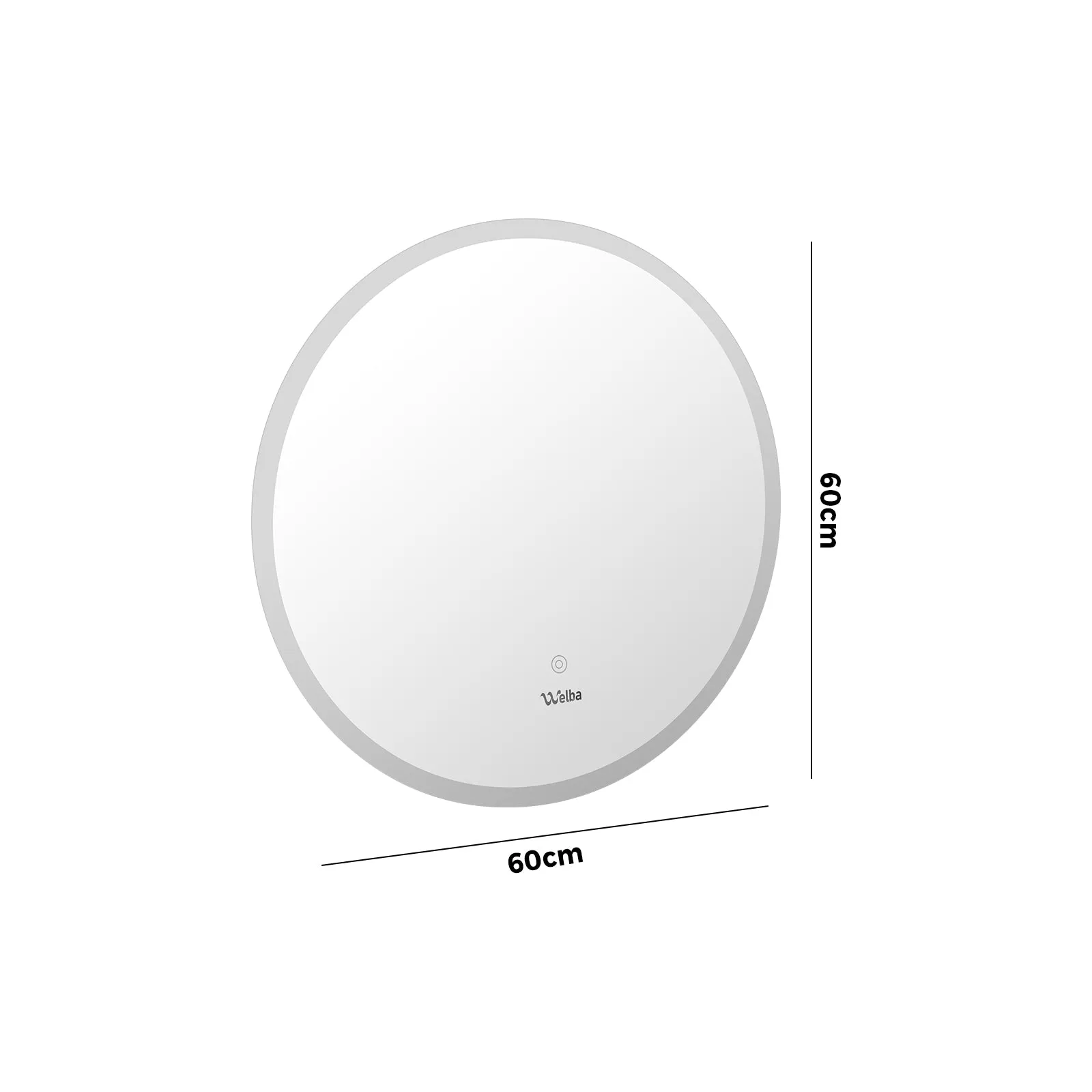 Welba 60cm LED Round Bathroom Mirror Makeup Anti-fog Smart Mirrors Light Decor